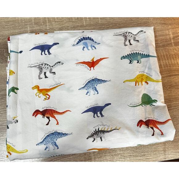 Pottery Barn Kids Twin Flat Sheet Colorful Dinosaurs Organic Cotton 66x96" - Picture 1 of 8
